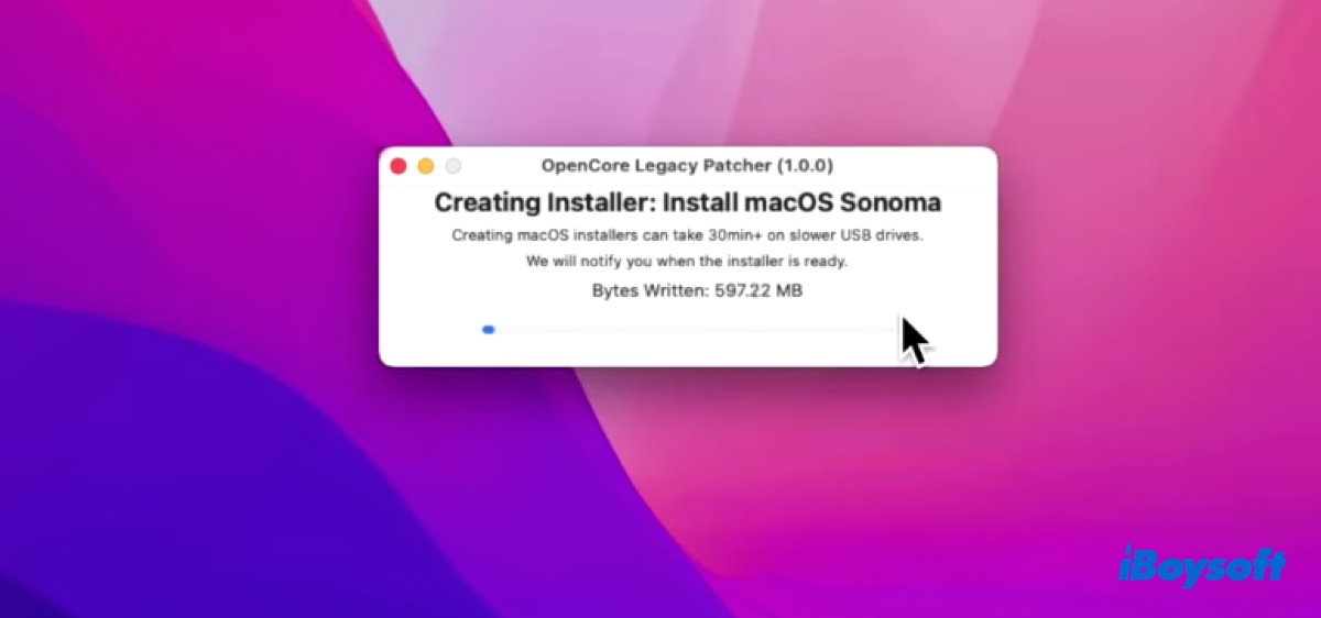 Attendez que le programme d'installation macOS Sonoma soit créé
