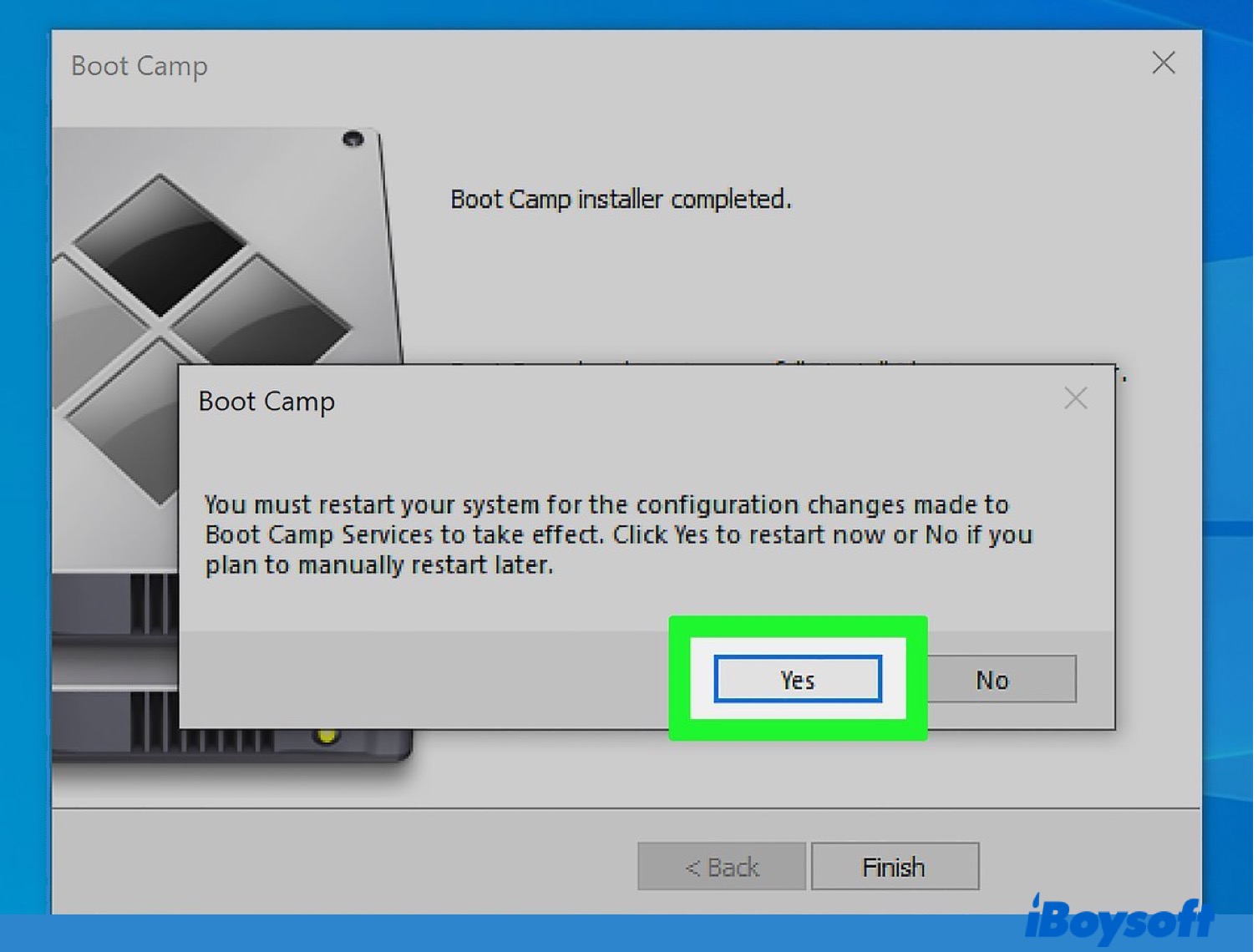 restart Mac to complete the Boot Camp installer