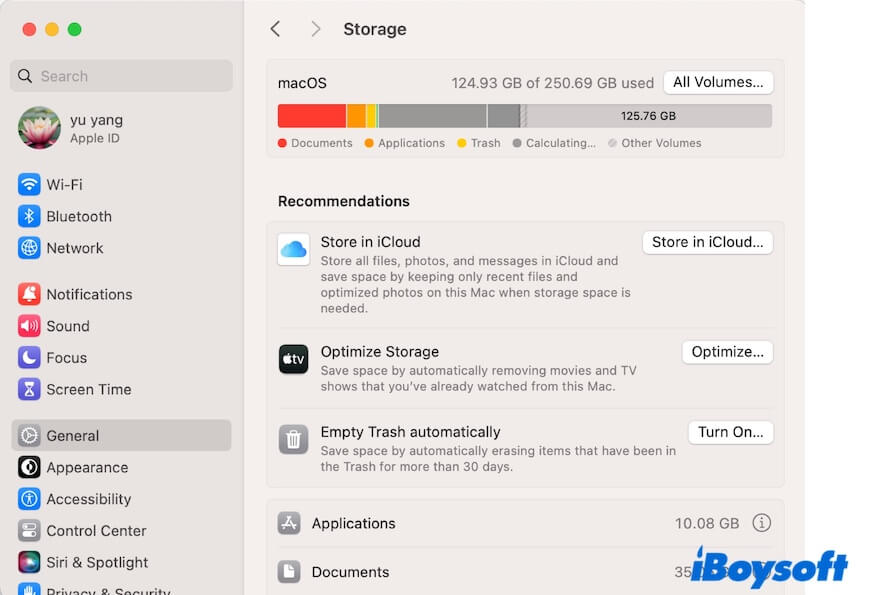 gerenciar arquivos nas Configurações de Armazenamento do Mac