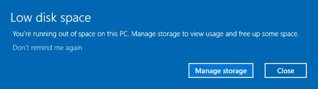 low disk space