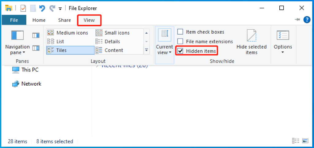 show hidden files