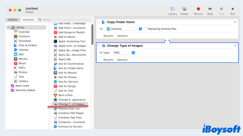 AutomatorでTIFFをPNGに変換する