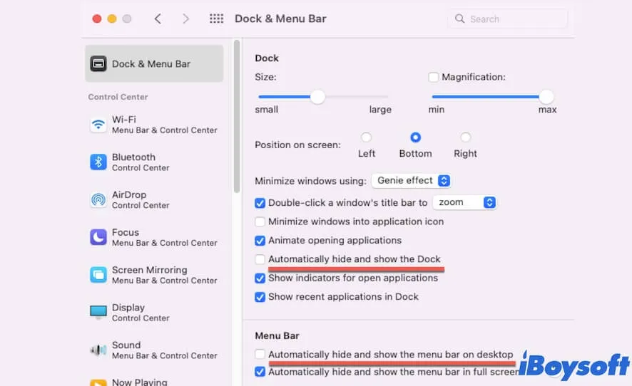 reset Dock and Apple menu bar preferences