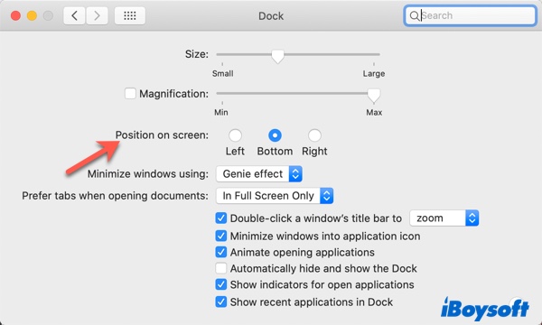 Change Dock position on the Mac screen