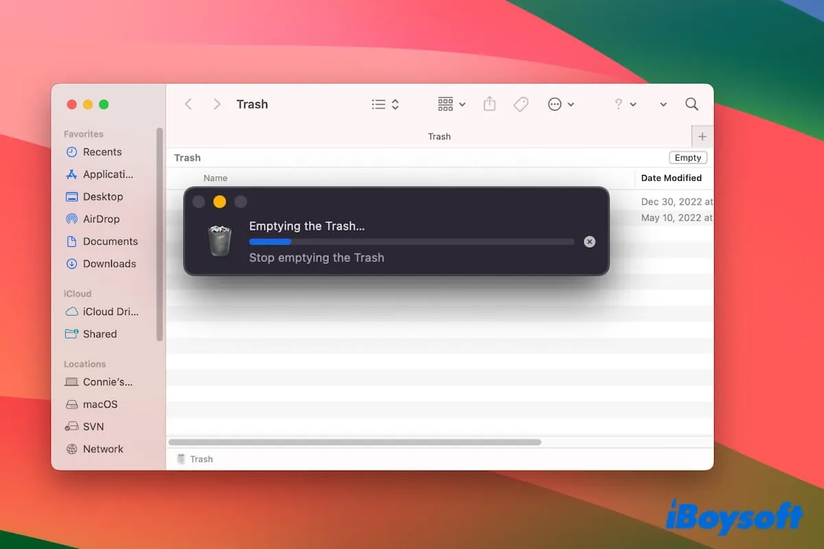 Mac emptying Trash slow