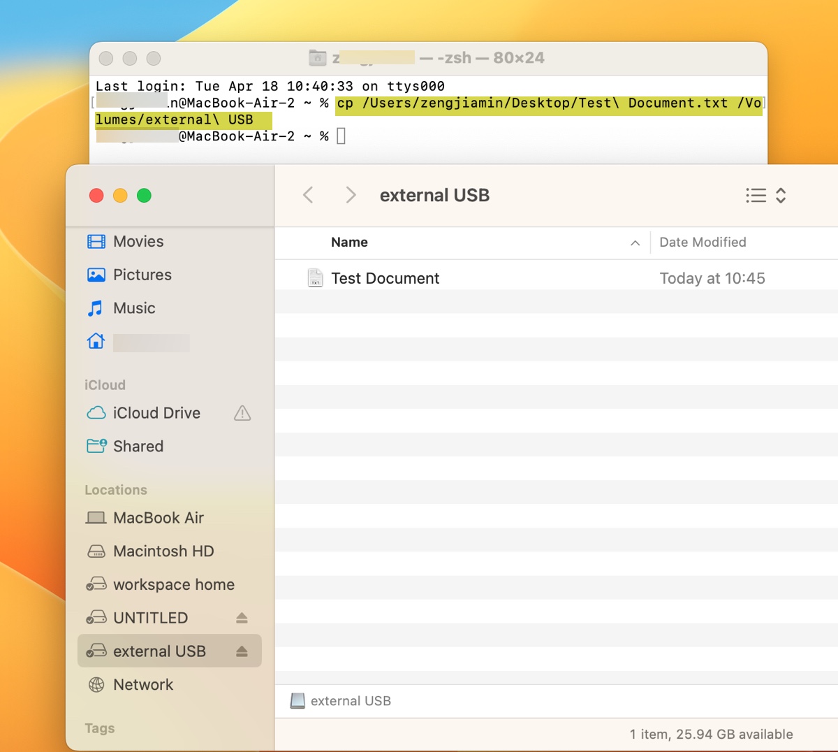 Copy files on Mac using Terminal