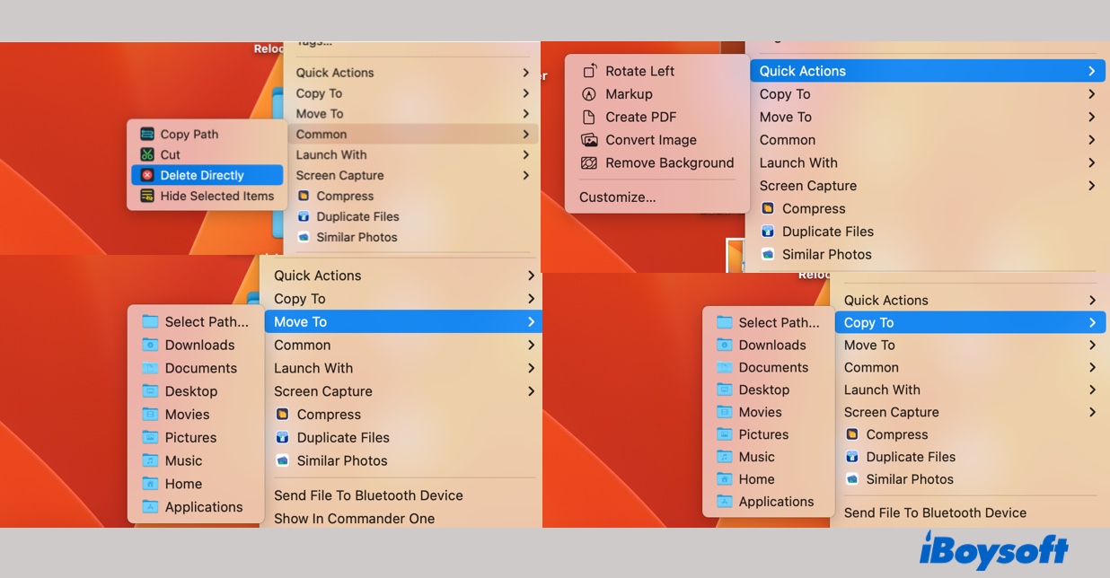 Delete and copy and move files on Mac using iBoysoft MagicMenu