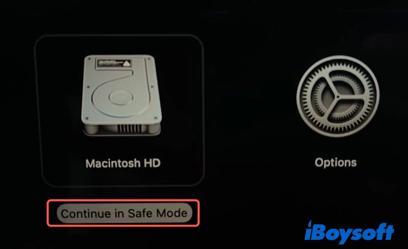 the startup option window on M1 Mac Safe Mode 