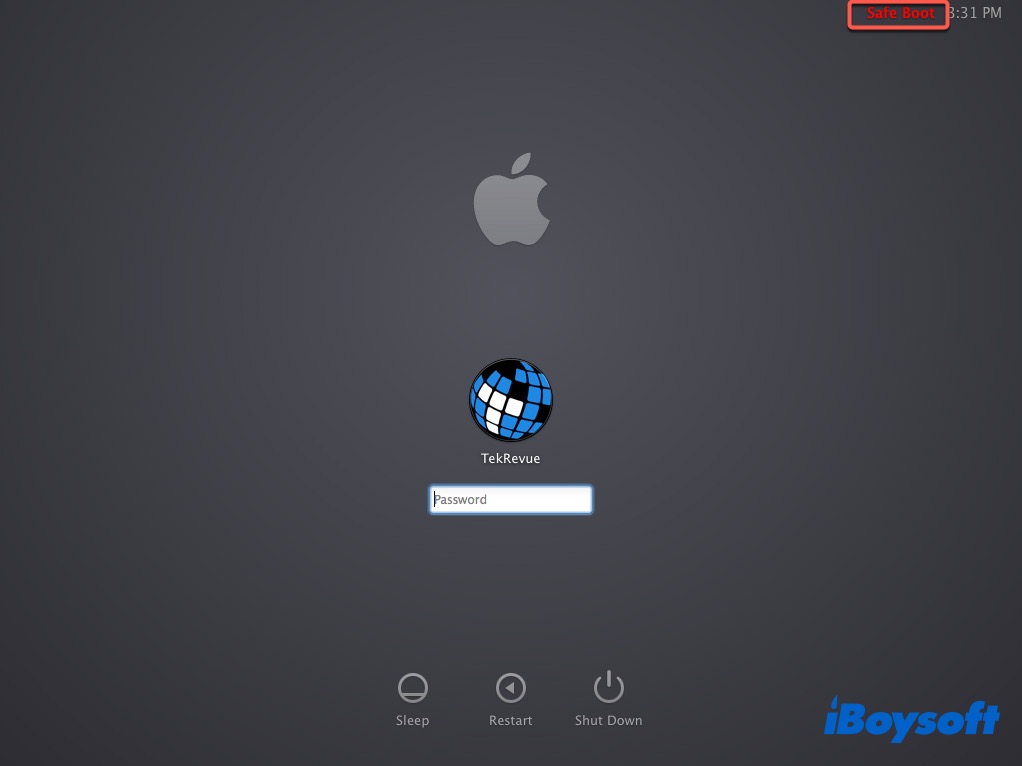 the login window of Mac Safe Mode