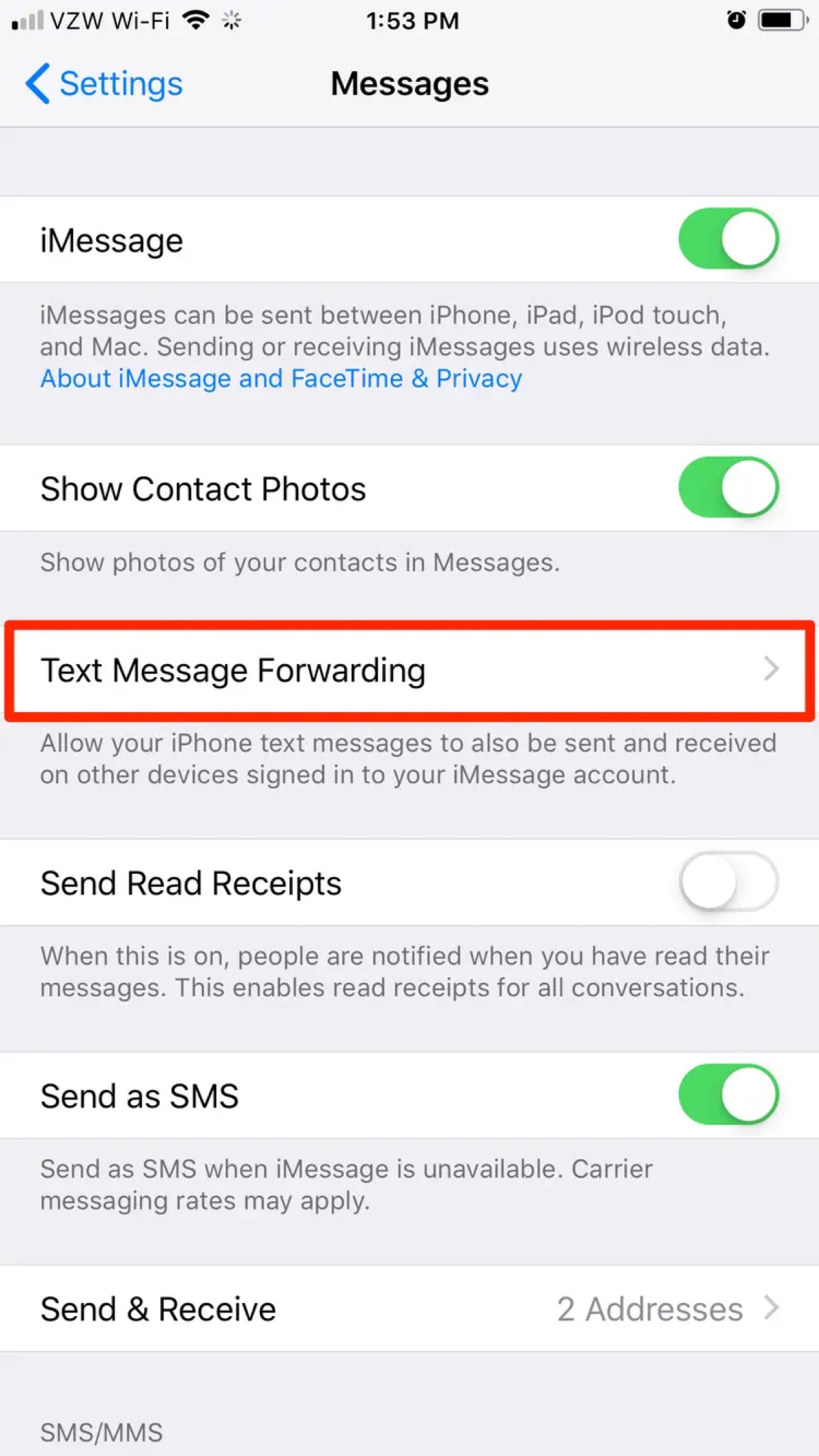 Enable Text Message Forwarding to show message notifications on Mac