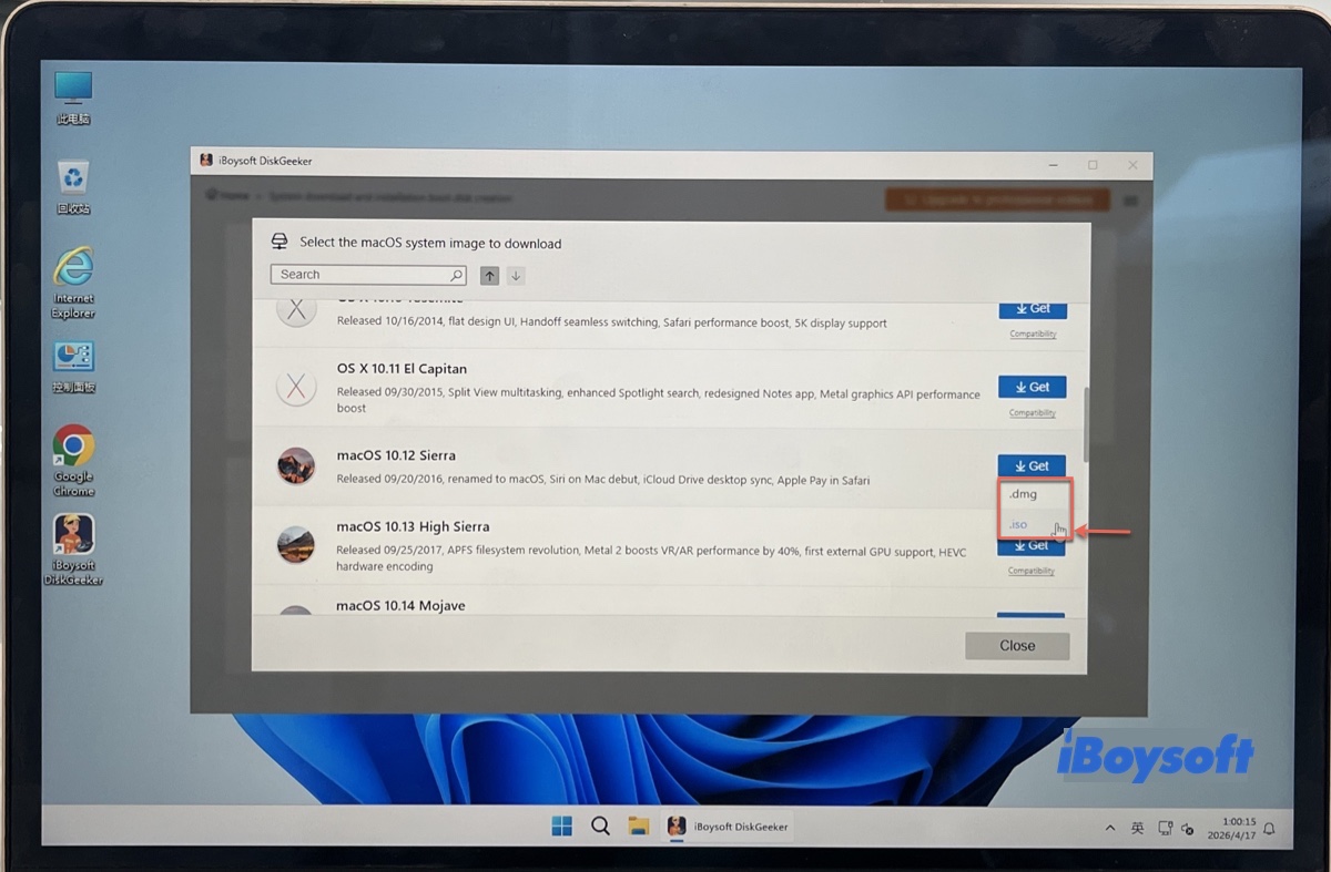 macOS Sierra in both DMG and ISO formats available for downloading on Windows