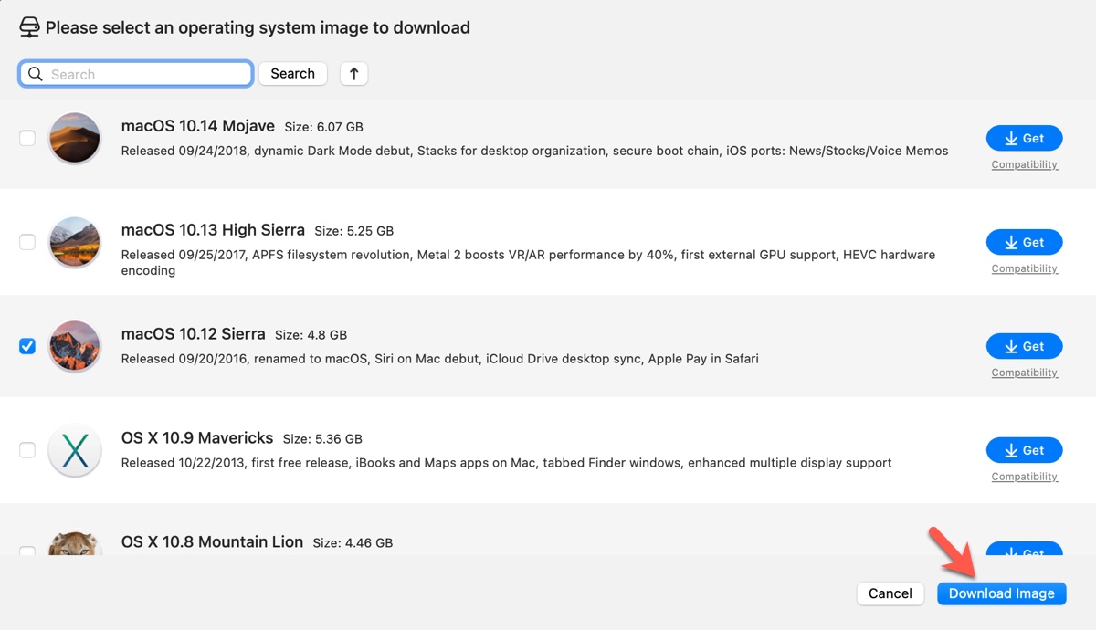 macOS Sierra 10.12 DMGファイルのダウンロード方法