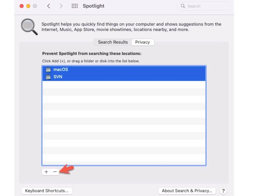 remove Mac startup disk from Spotlight