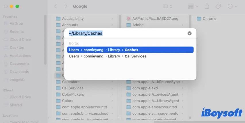 search caches on Mac
