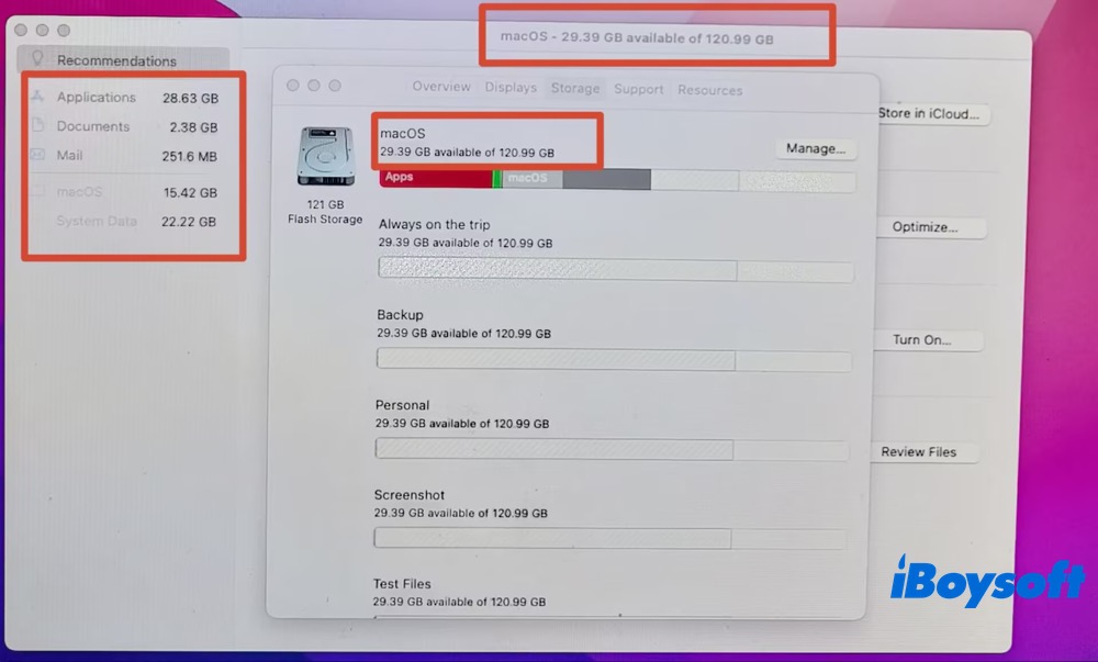 Mac available space 29.39GB