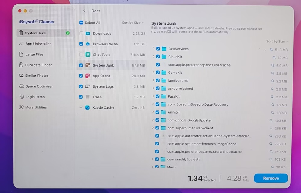 System junk scan result