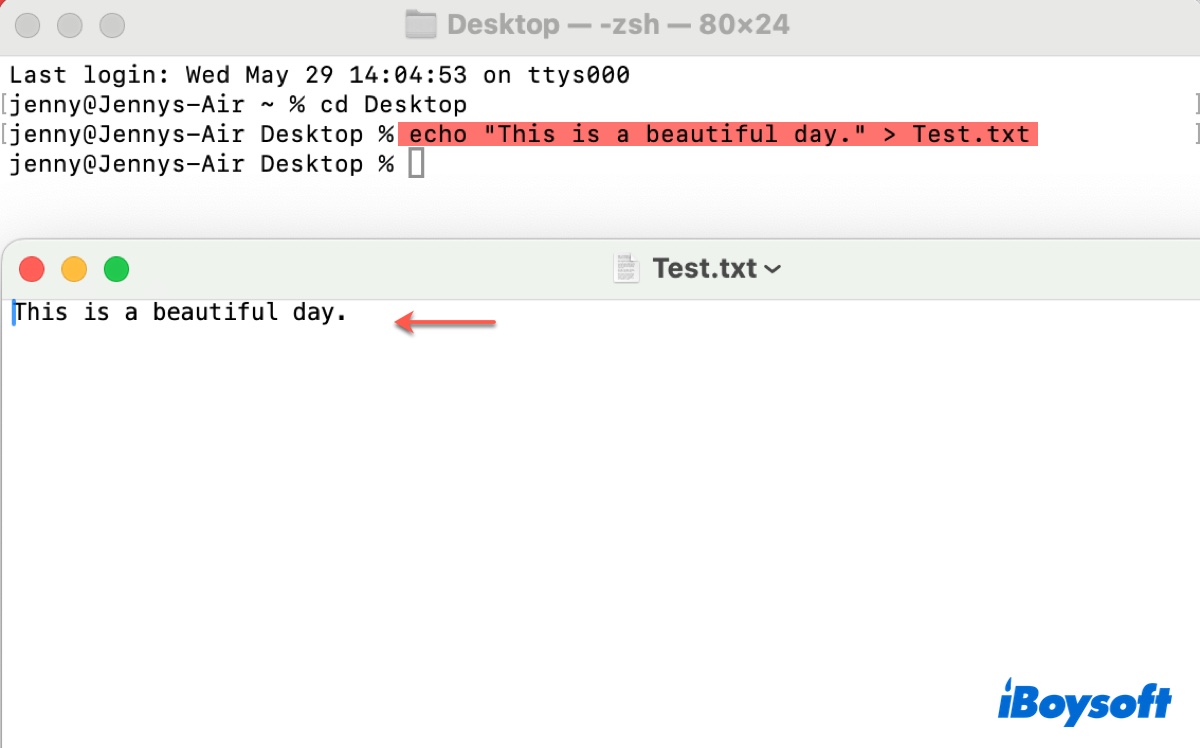 How to create a Text file in Mac Terminal with content