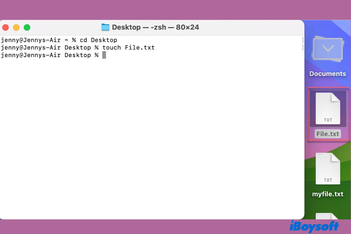 Créer un fichier dans le Terminal Mac