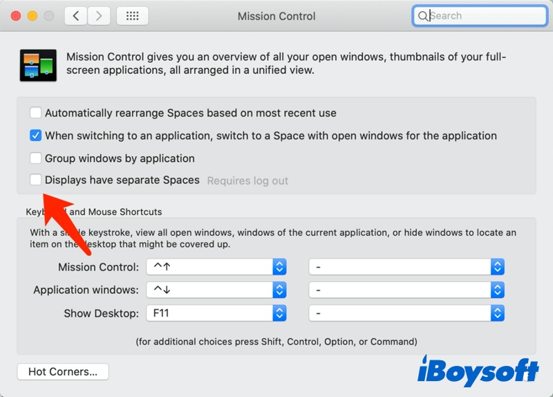 turn off Spaces for each in Mission Control