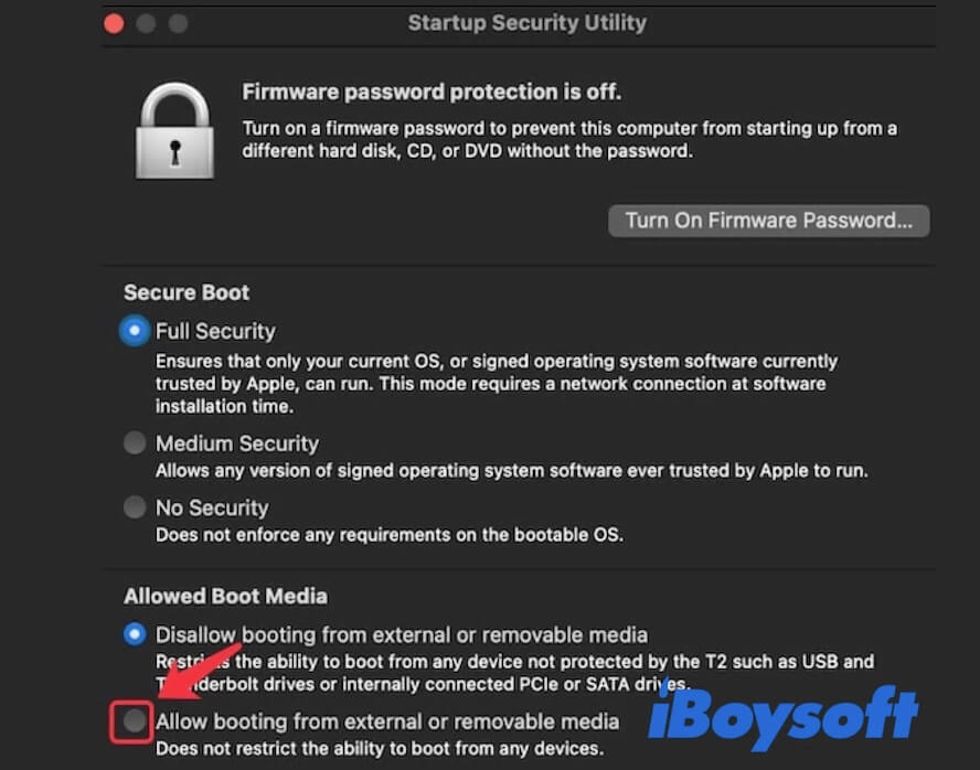change startup security settings on Mac