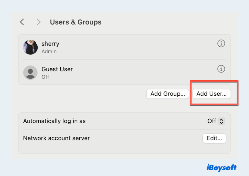 add new user account on Mac