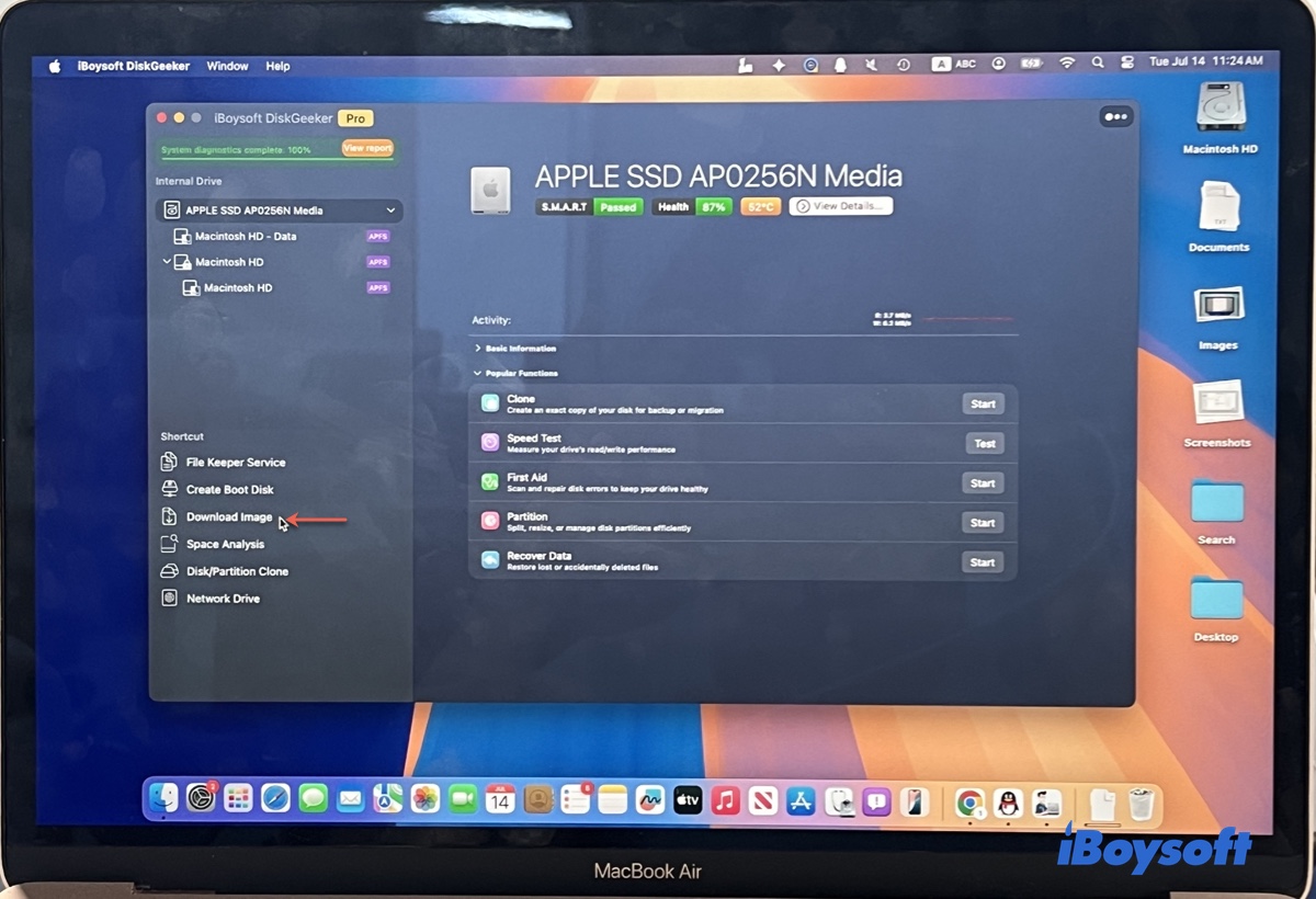 Clicking the Download Image button