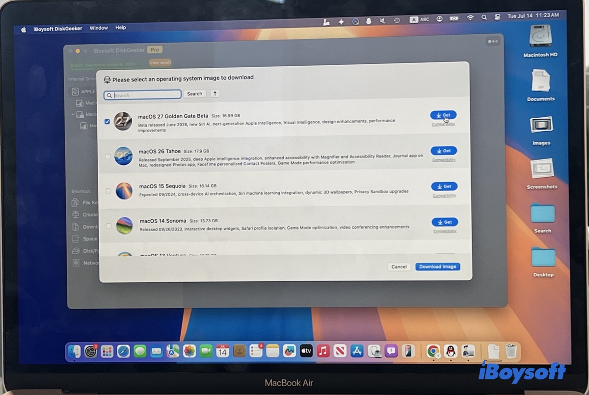Selecting macOS 27 Golden Gate beta
