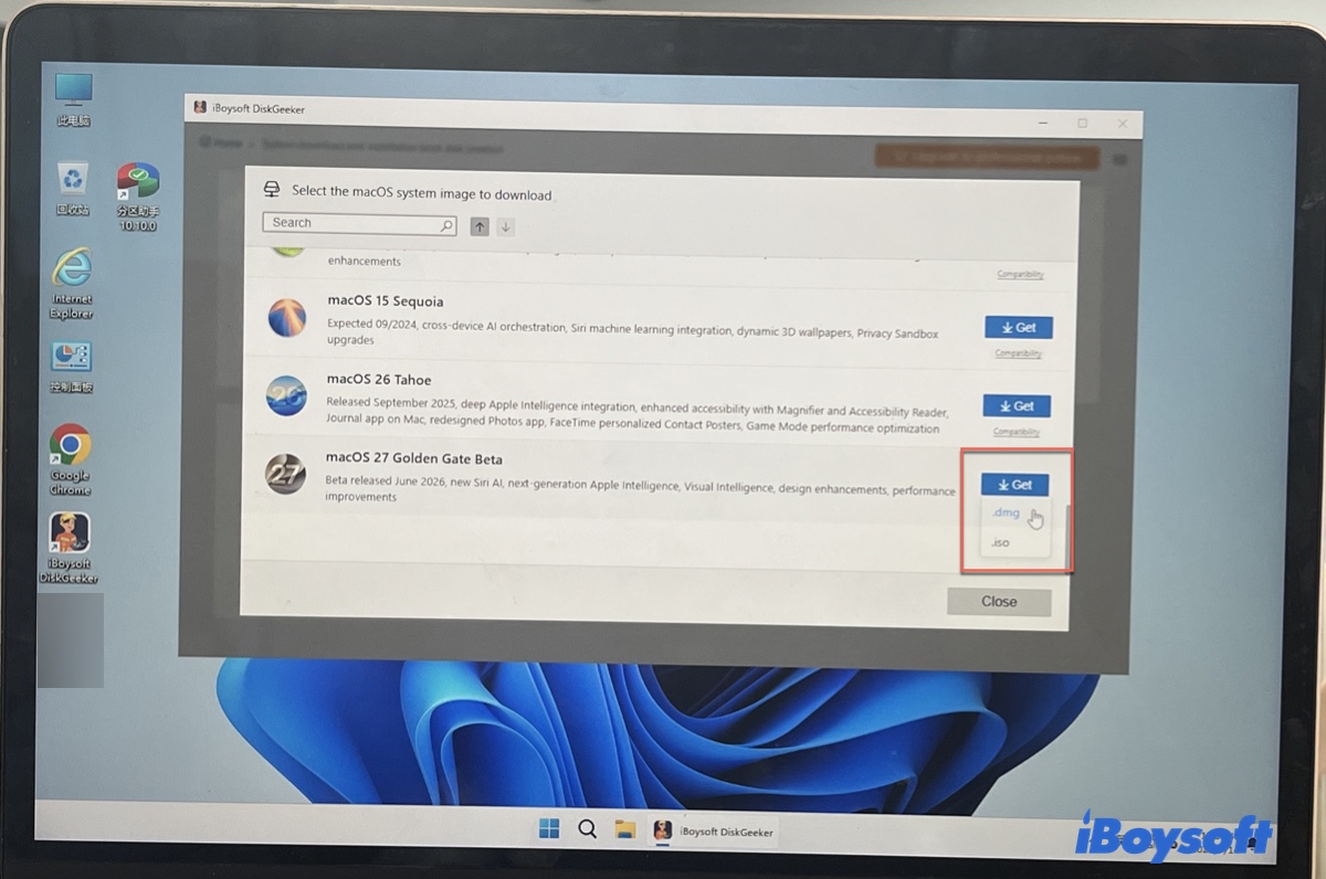 Downloading macOS 27 beta DMG file