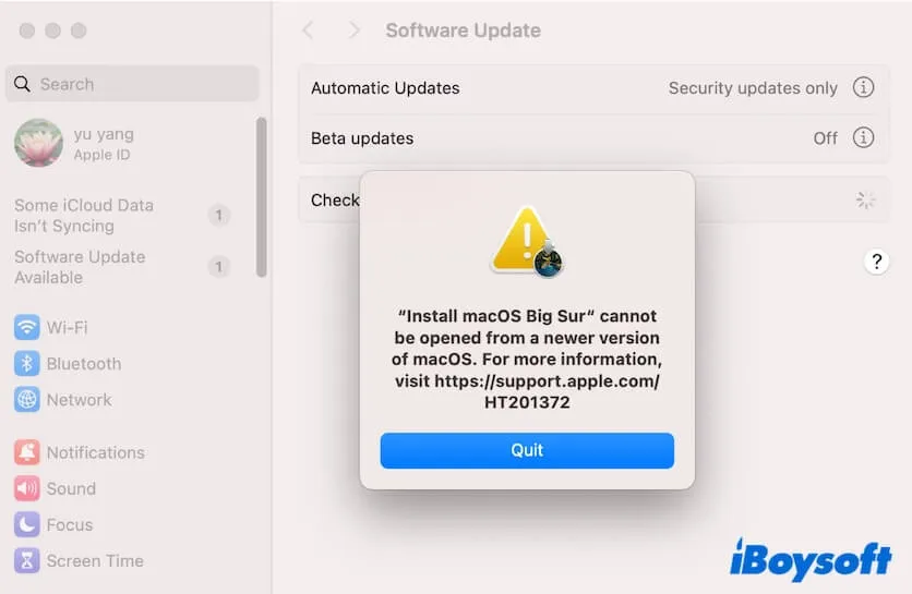 installer macOS Big Sur ne peut pas être ouvert