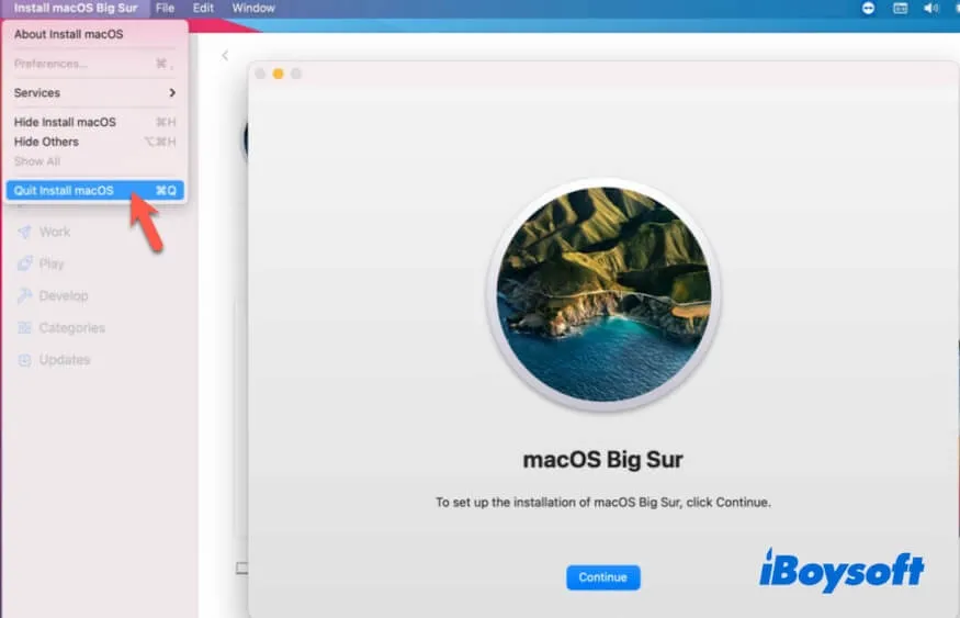 quit install macOS Big Sur