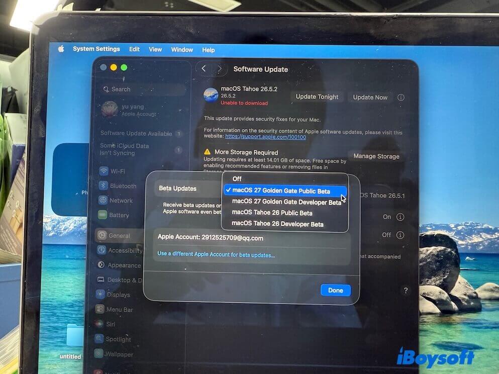 select macOS 27 Golden Gate Public Beta