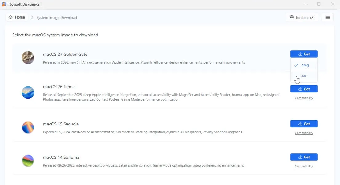 click Get to download macOS 27 on Windows