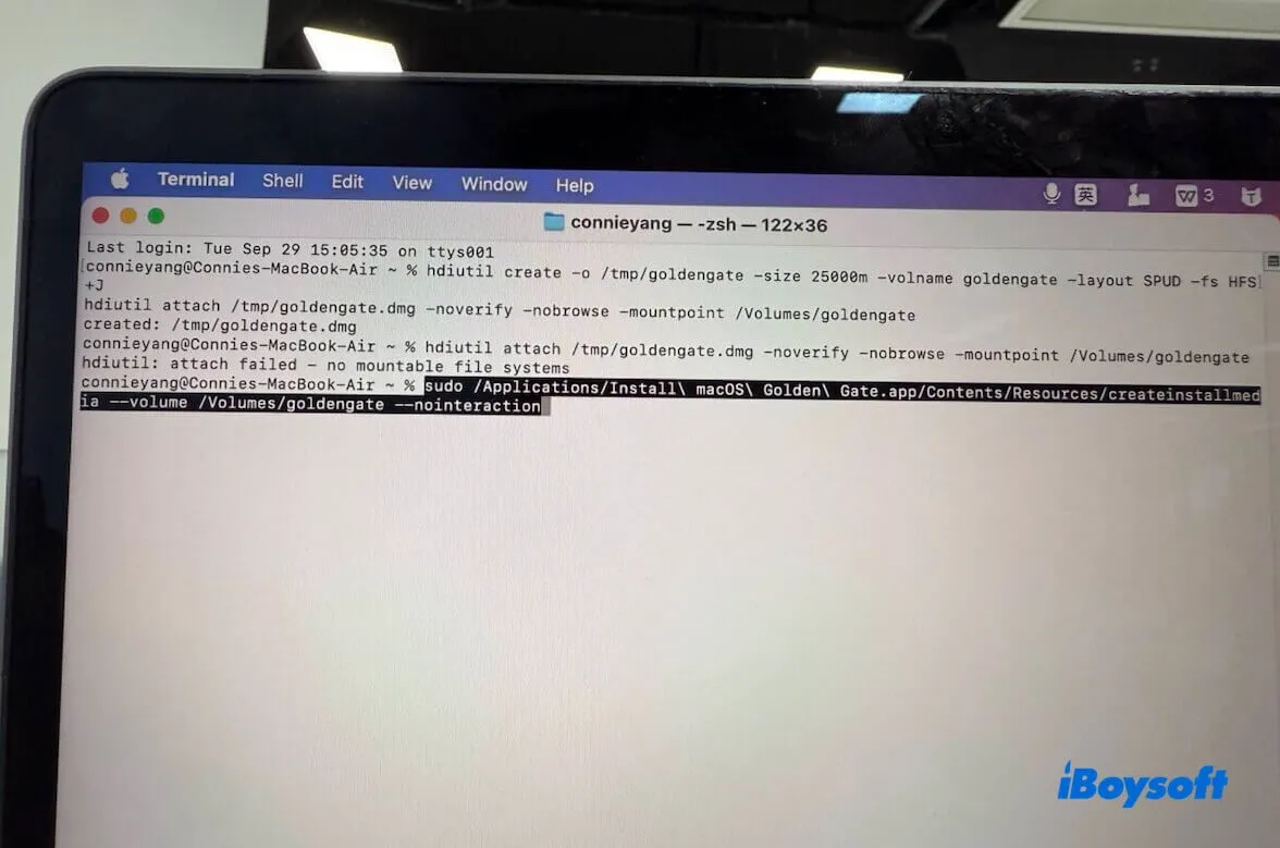 create a bootable installer on the disk image