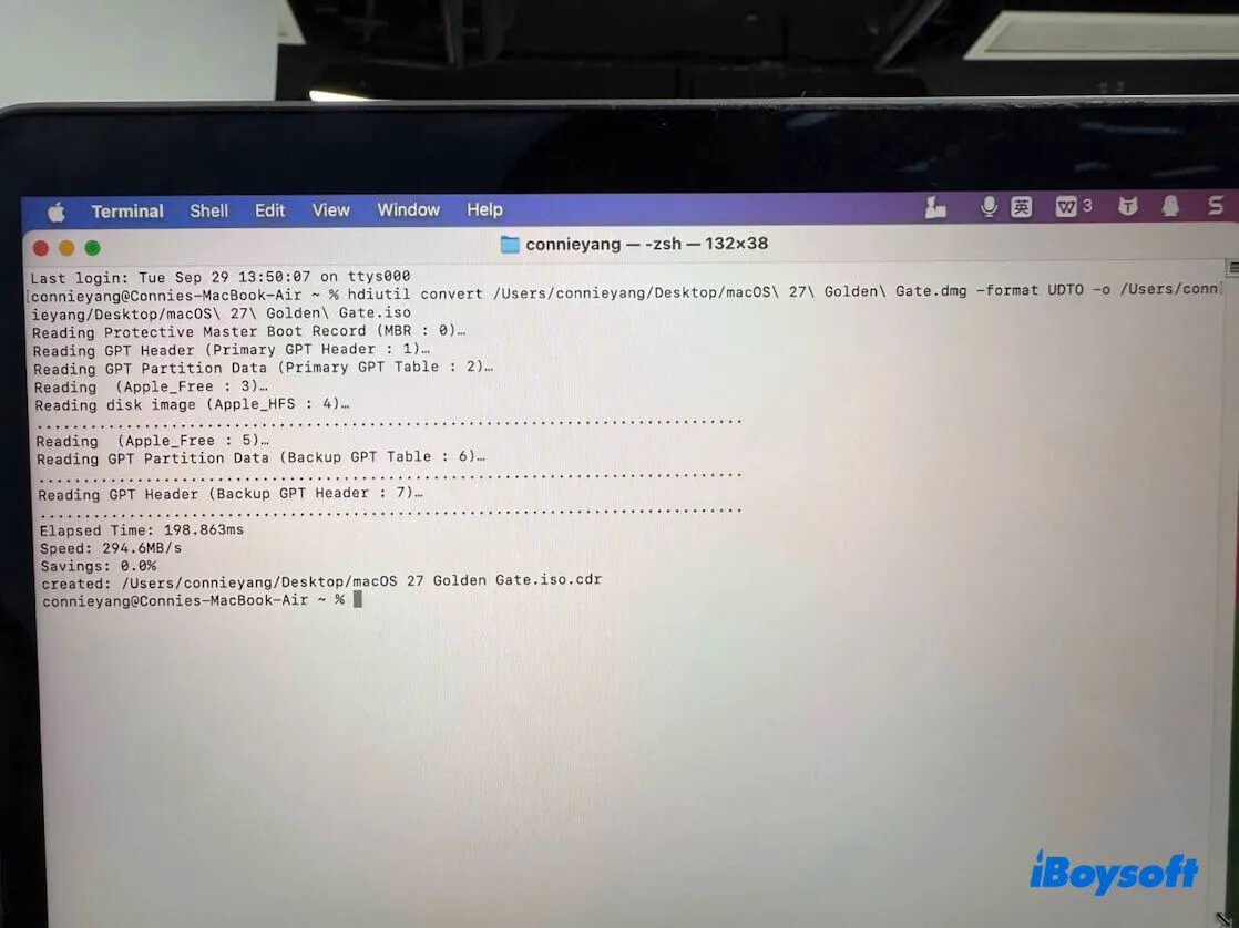 convert macOS Golden Gate DMG to ISO with Terminal