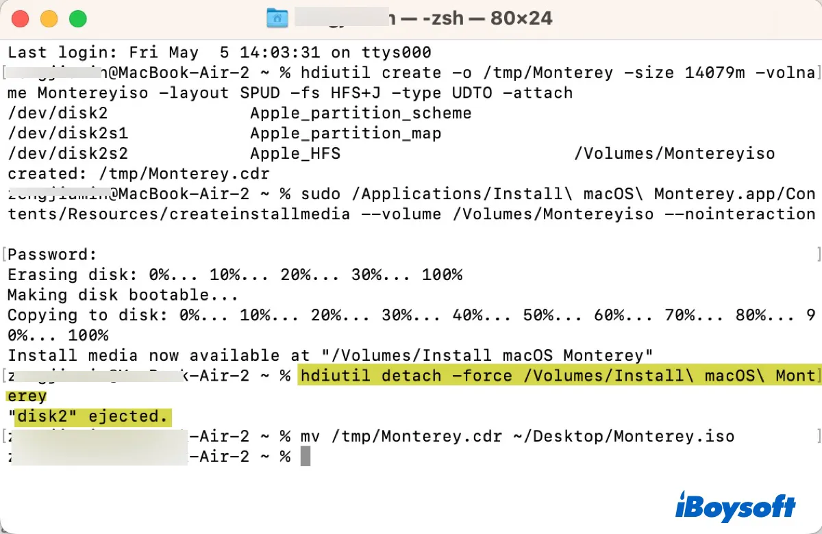 Unmount the macOS Monterey disk image