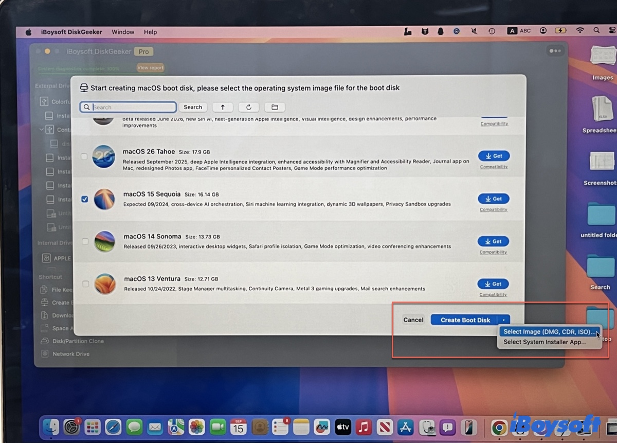 Choose a downloaded macOS Sequoia image