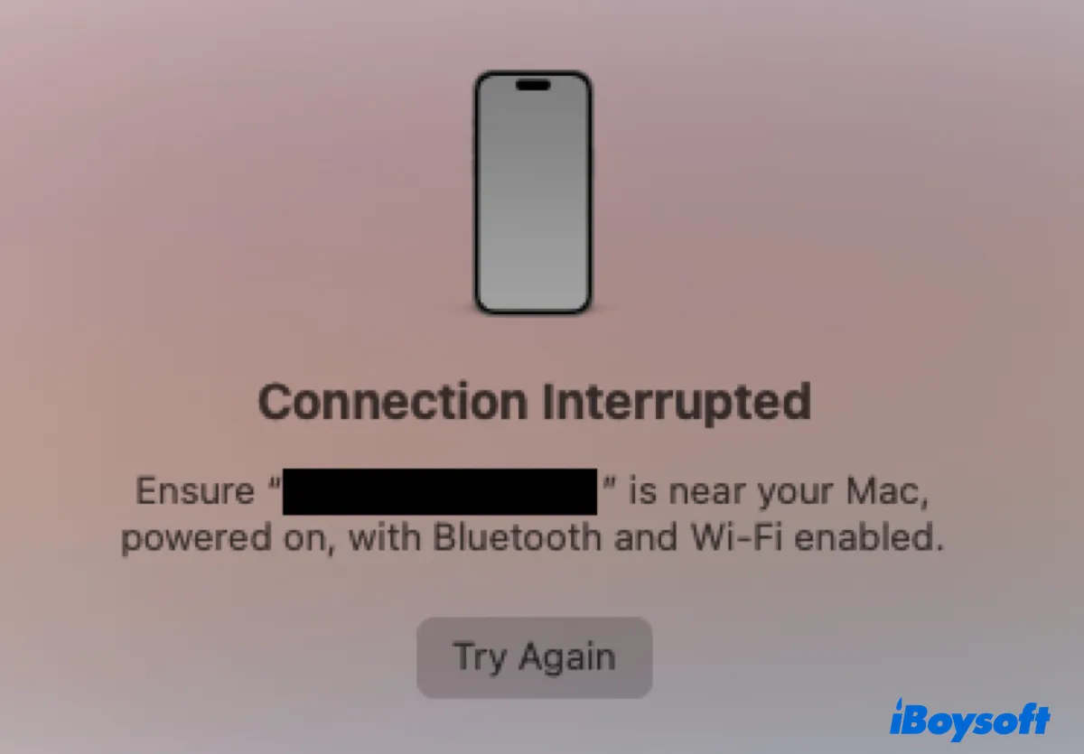 iPhone Mirroring connection interrupted