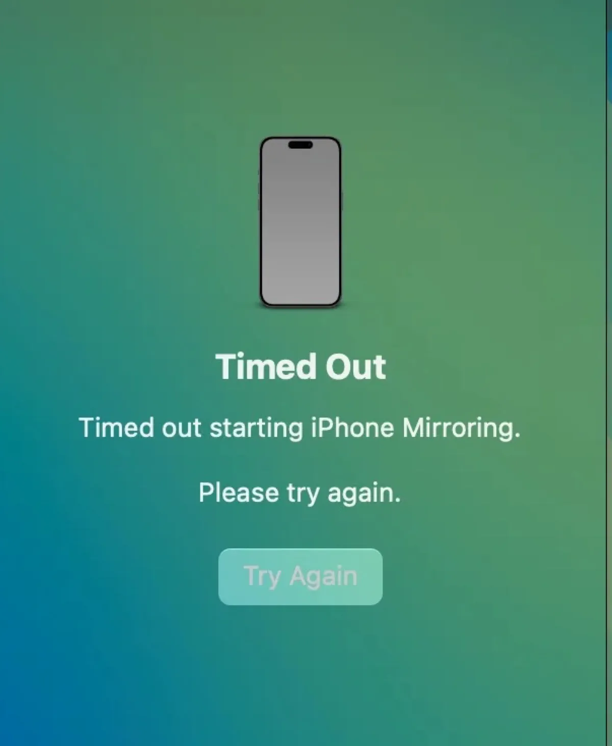 iPhone Mirroring timed out