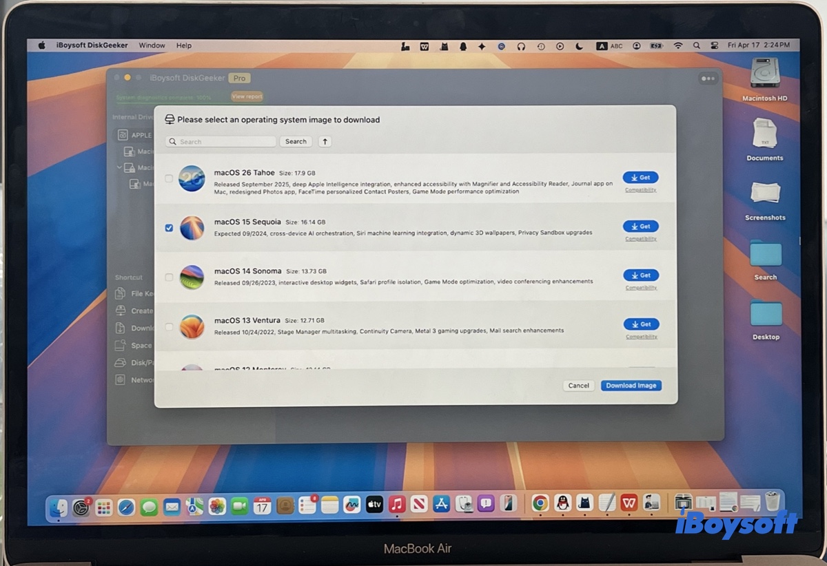Choosing to download macOS Sequoia DMG