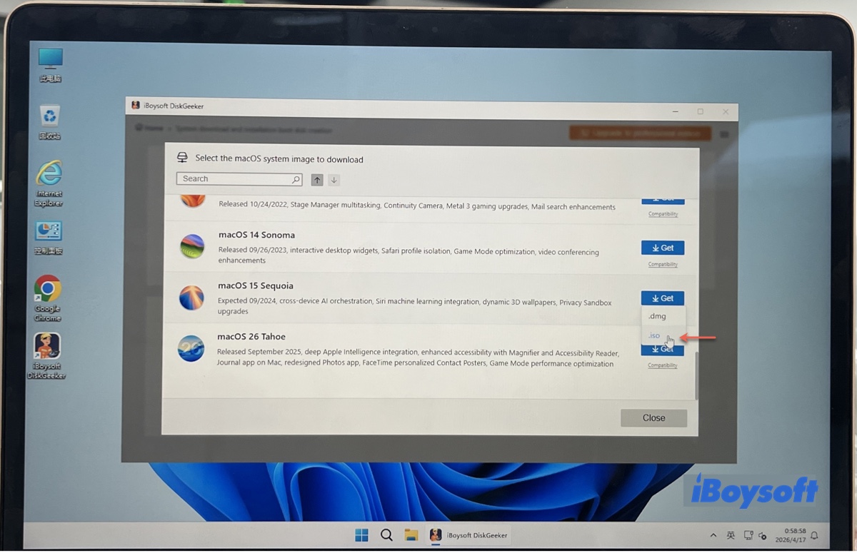 Choosing to download macOS Sequoia ISO