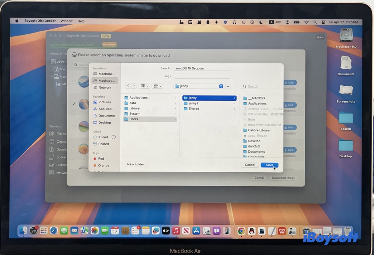 Selecting a location to save the macOS Sequoia DMG