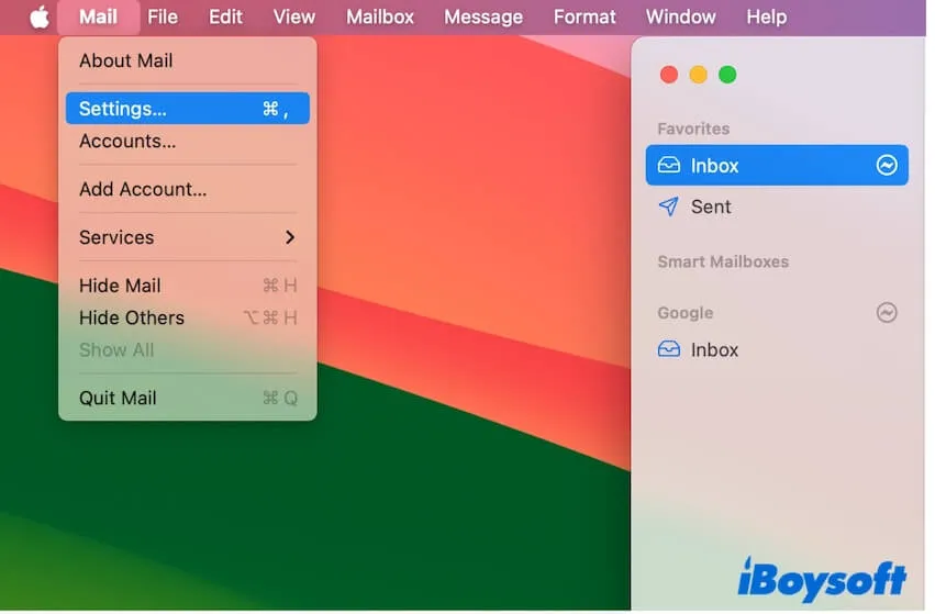 Mail settings on Mac