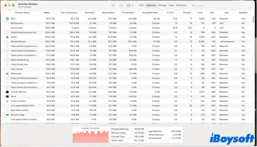 fuga de memoria masiva macOS Secoya