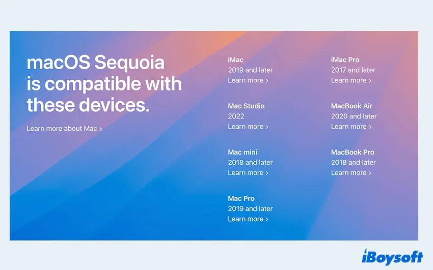 dispositivos compatibles para macOS Sequoia