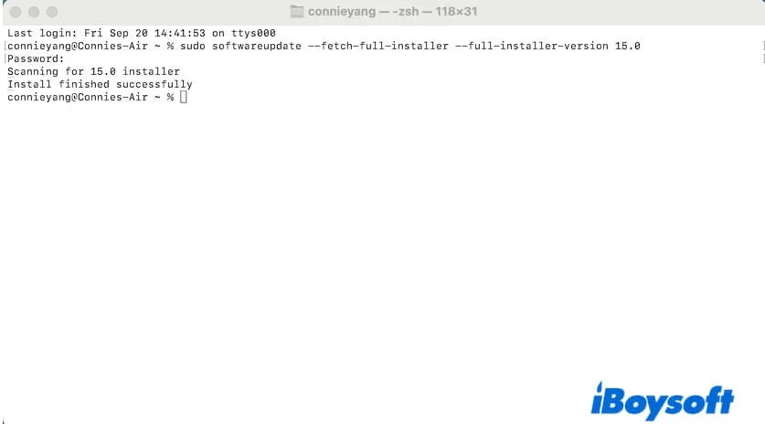 télécharger l'installateur macOS Sequoia avec Terminal