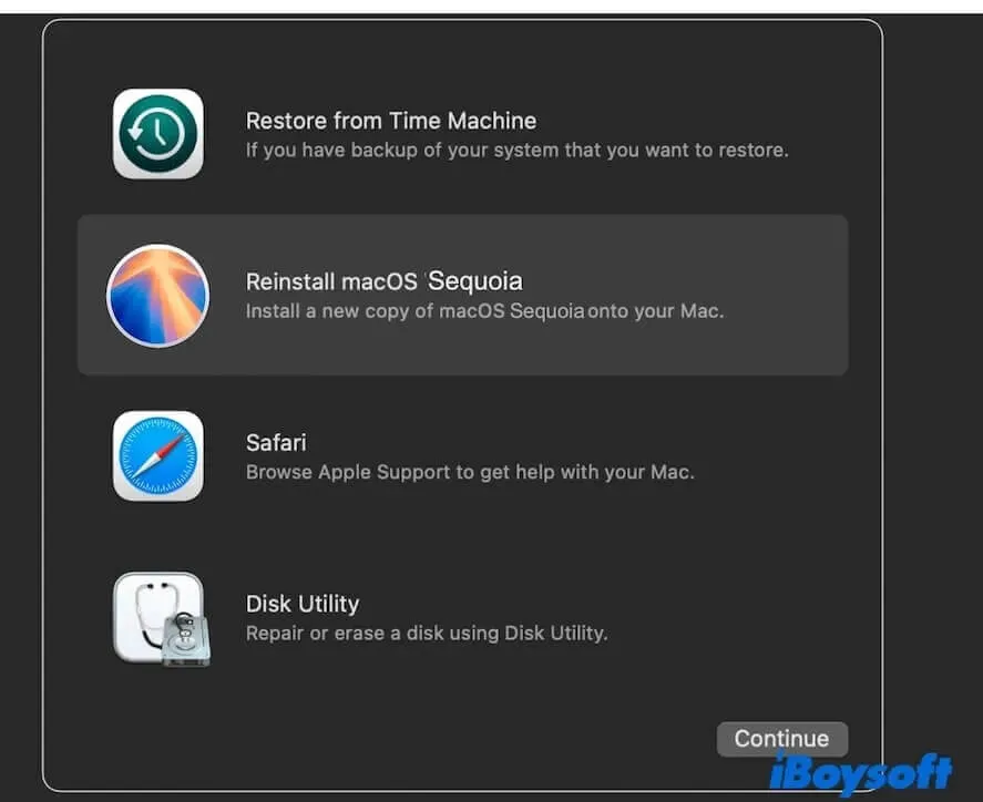 reinstall macOS Sequoia from Recovery Mode