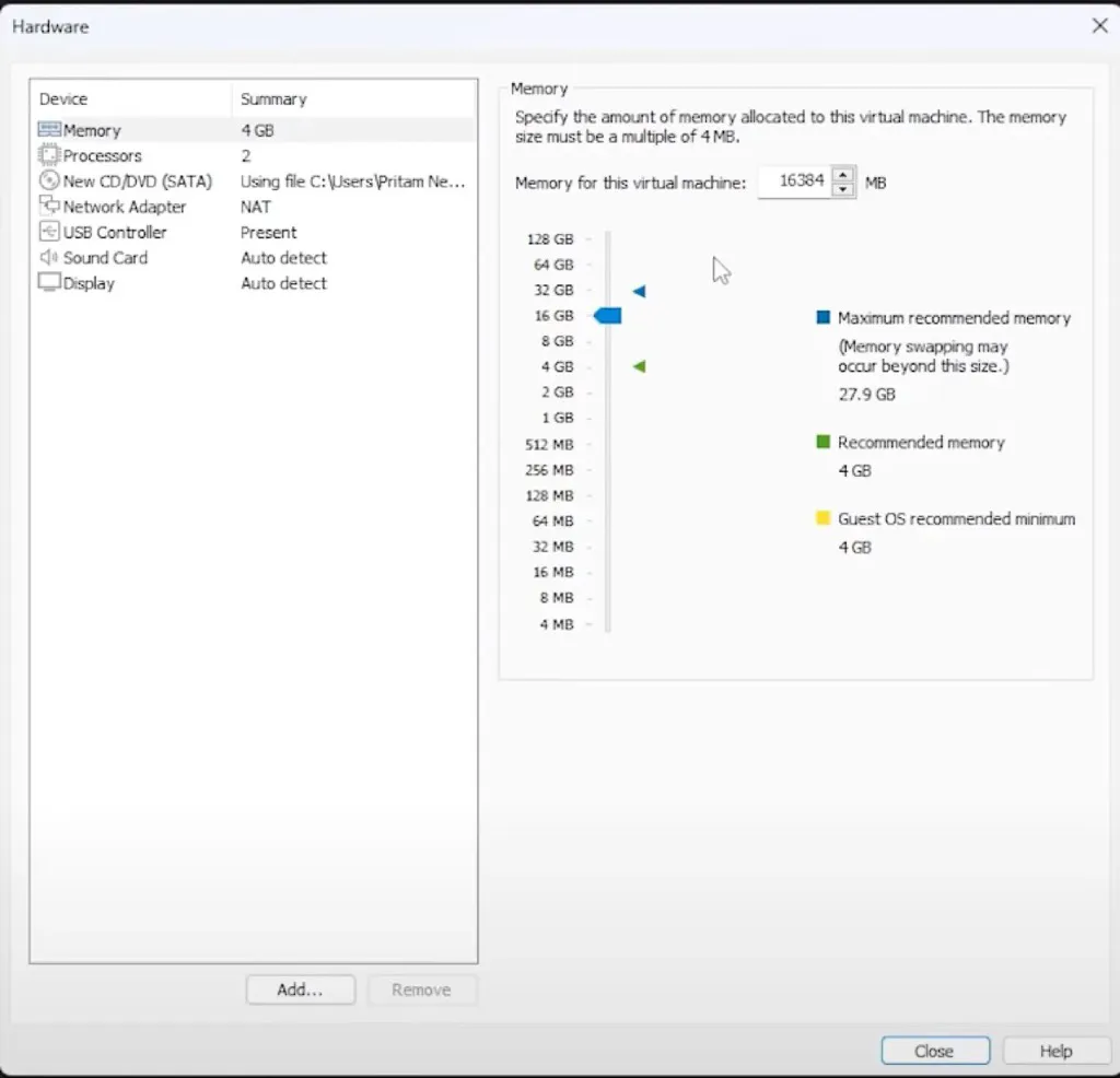 allocate memory for macos vmware