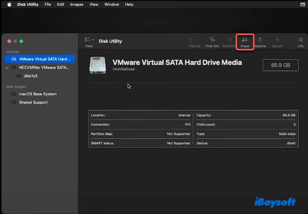 erase macos virtual disk