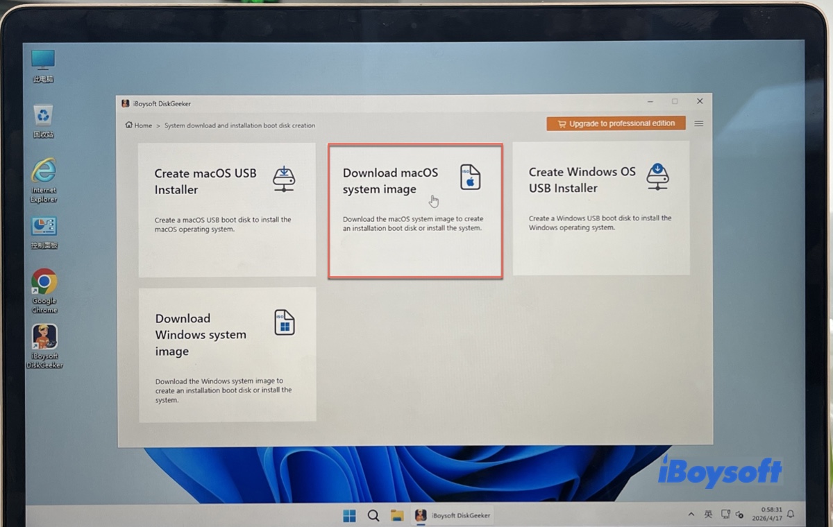 macOS Sistem İmajı İndir düğmesiyle ISO dosyasının indirilmesi