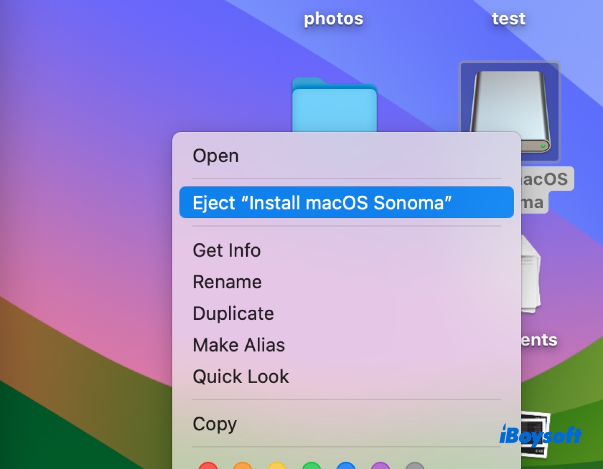 Eject the macOS Sonoma DMG file